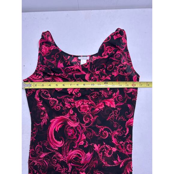 Cache Vintage black and pink beaded tank top with cowl neck. Size XS. - Picture 5 of 7